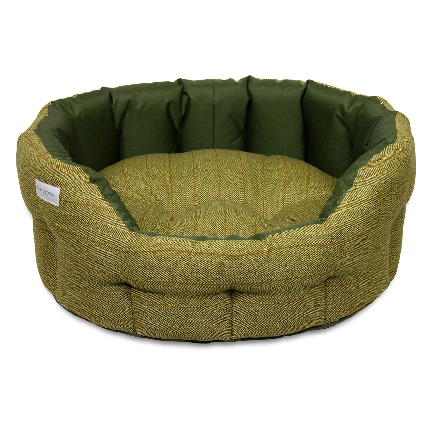 Round Modern Tweed & Waterproof Bed Forest Green (M) Earthbound
